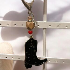 Black Cowboy Boot Charm Keychain/Bag Charm with Bead Accent